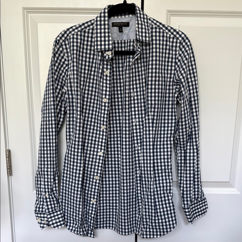 Banana Republic Navy Blue & White Checkered Shirt